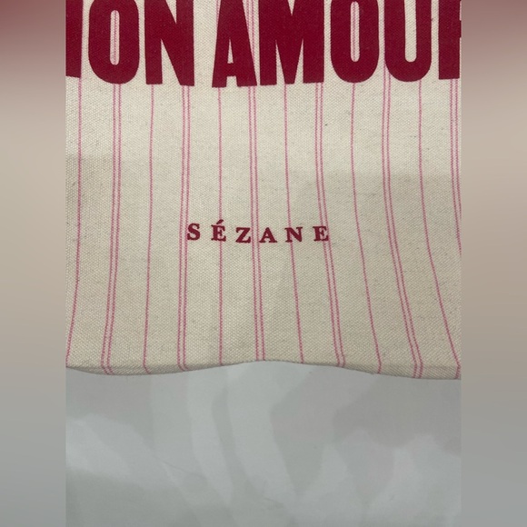 Sézane California Mon Amour Striped Canvas Tote Bag - Picture 2 of 4